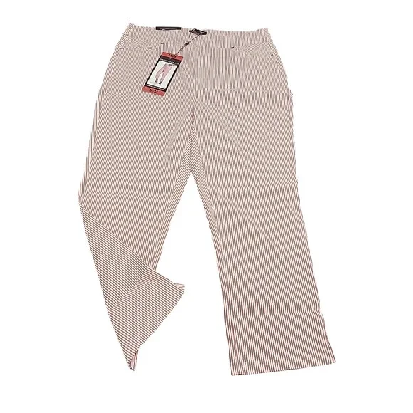 Womens Capri Pull On Striped Pants with Pockets Medium Size Tomato Red/Ivory - Picture 1 of 11